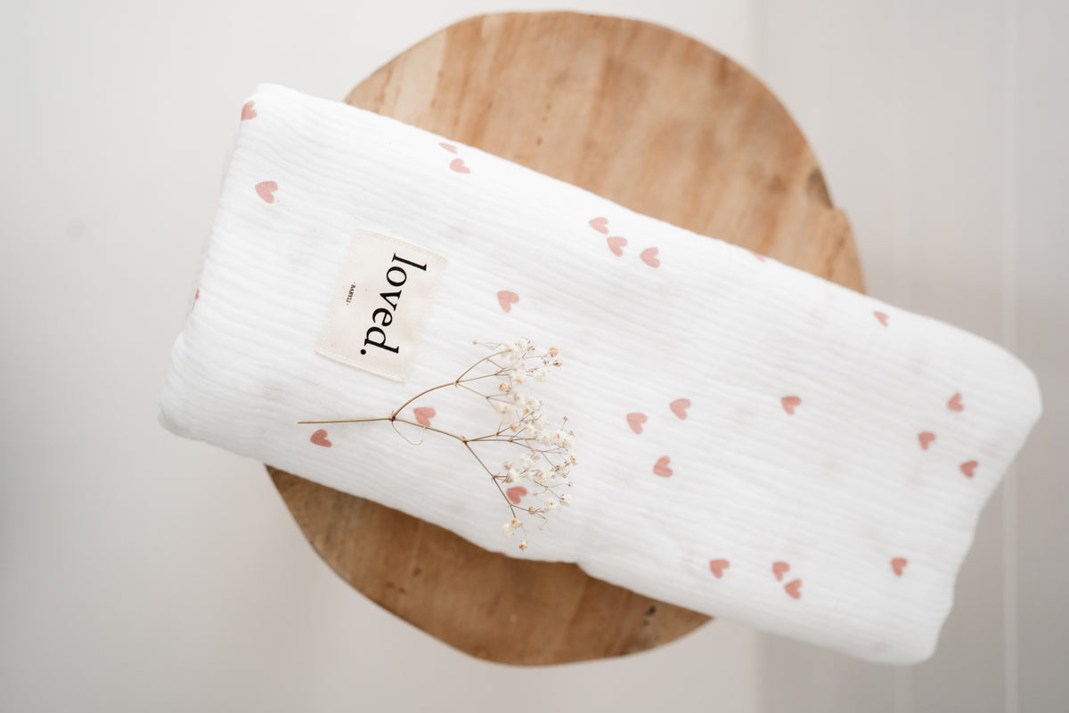 Babydecke Musselin mini Herzen rose