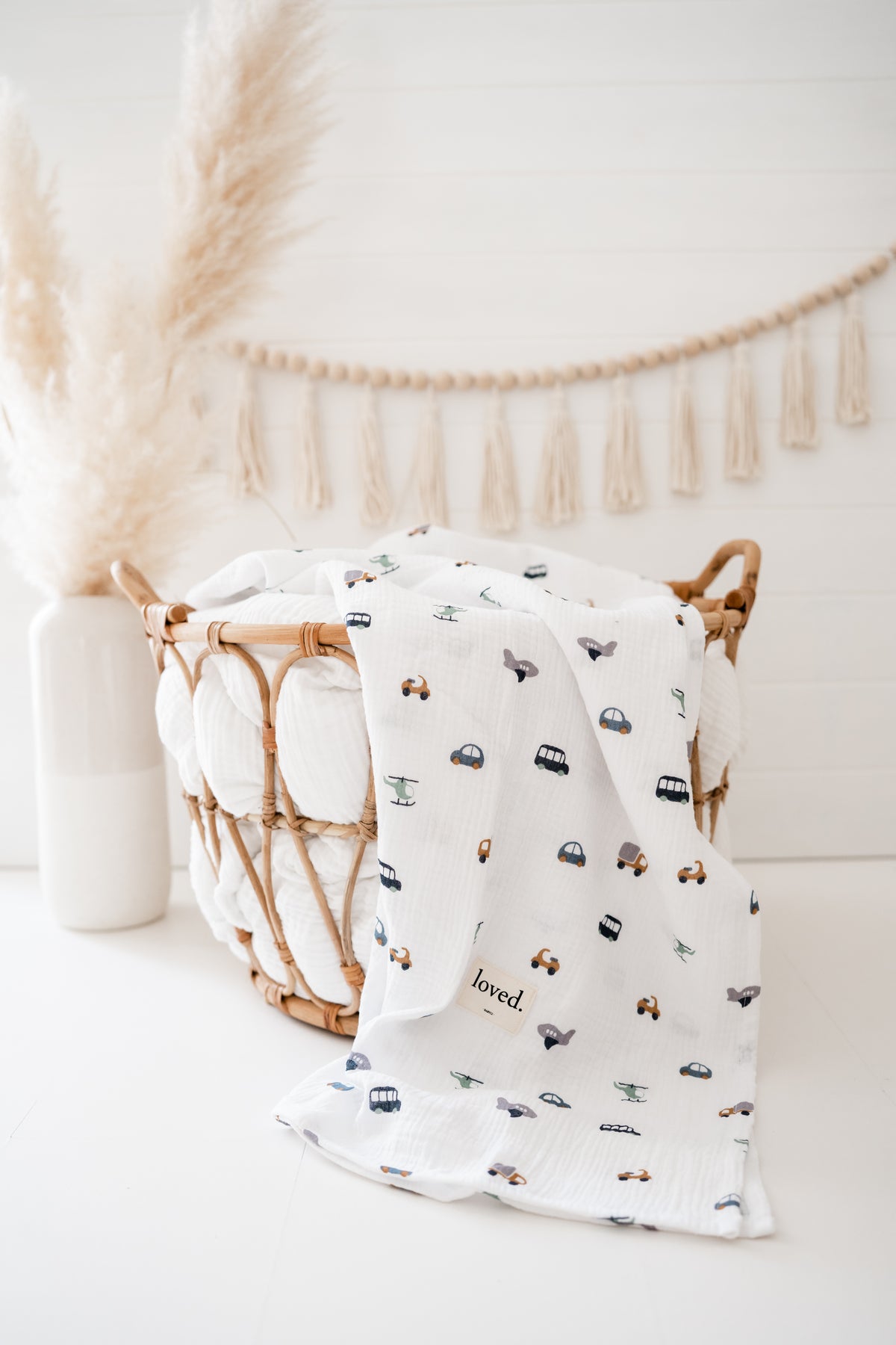 Babydecke Bio Musselindecke 120x120cm Fahrzeuge