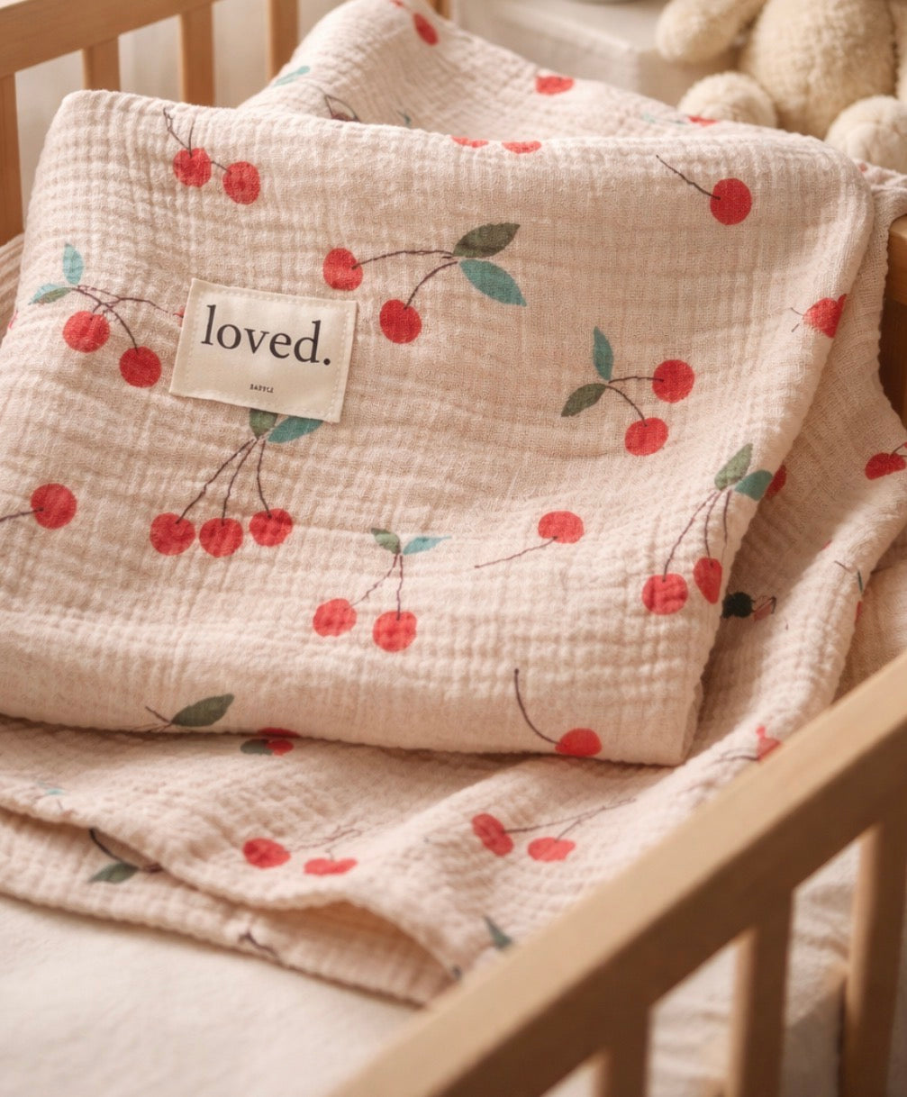 Babydecke Musselindecke, Musselintuch cherry